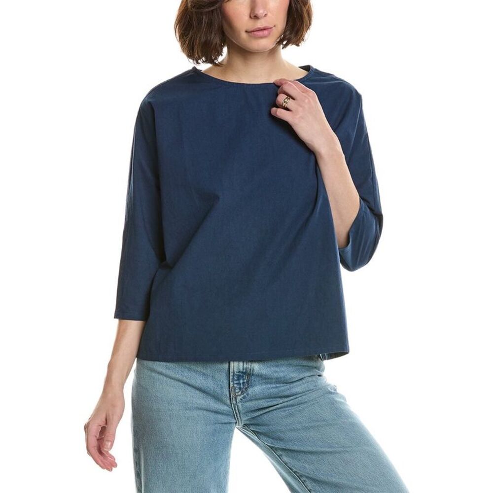 Gretchen Scott Womens Aphrodite Cold Wool & Silk-Blend Top, Navy